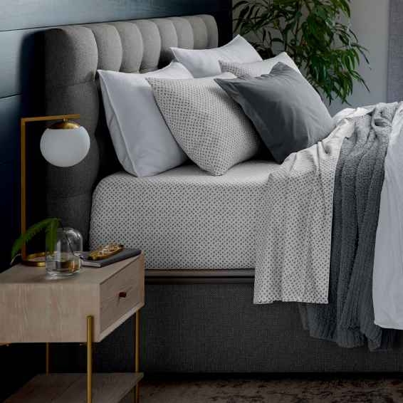 Upholstered Bed Tall Rectangular Headboard Modern Minimalist Gray