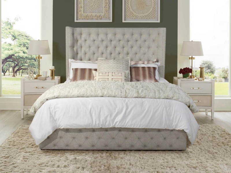 Upholstered Bed Wingback Diamond Tufting for Elegant Master Suite Design
