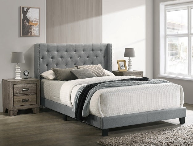 Upholstered Bed Wingback Nailhead Trim Button Tufted