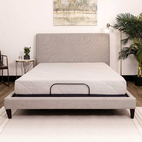 Upholstered Bed with Mattress Retainer Bar and Linen Look