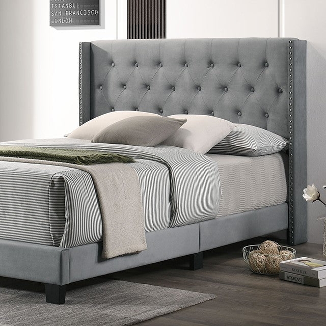 Upholstered Bed with Wingback Headboard and Diamond Tufting