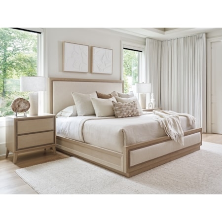 Upholstered Bedroom Set with Wood Framed Headboard and Tapered Legs