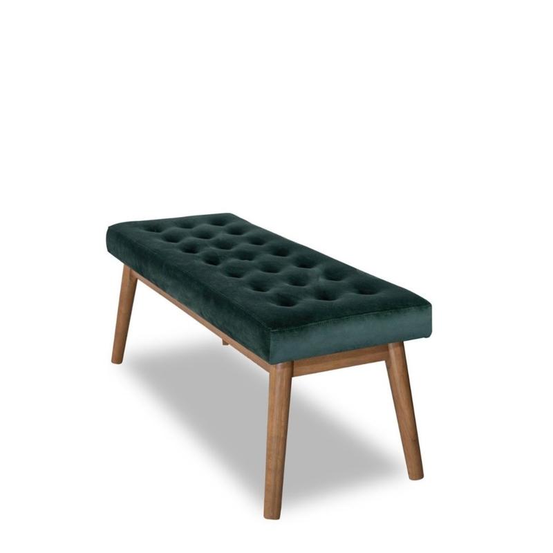 Upholstered Bench with Diamond Tufting & Tapered Wood Legs