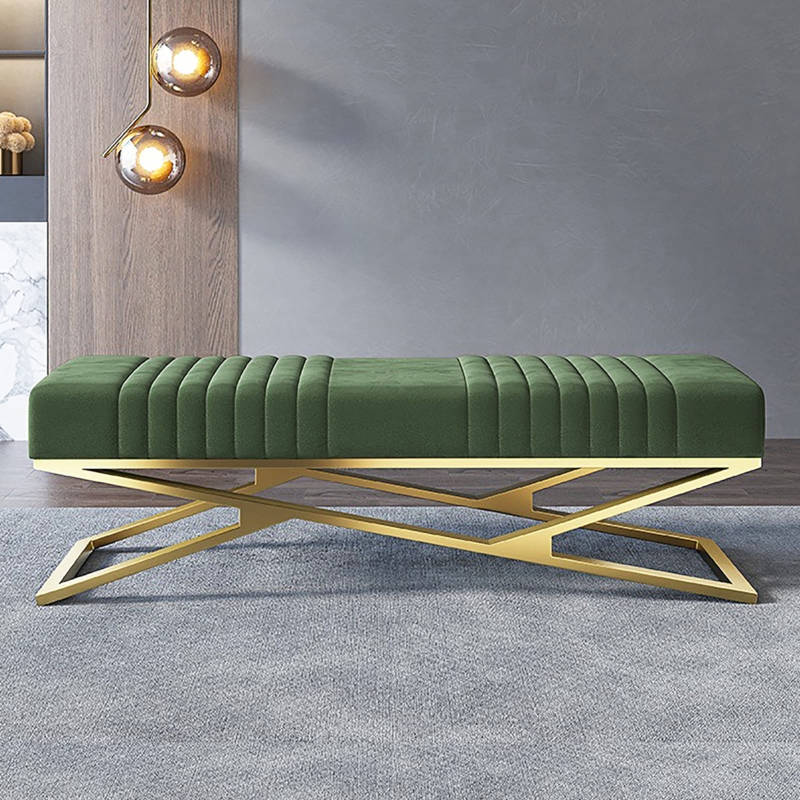 Upholstered Bench with Geometric X-Base & Channel Tufting