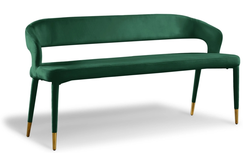 Upholstered Bench with Open Back Silhouette & Gold Tips