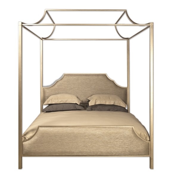 Upholstered Canopy Bed Champagne Gold Shaped Headboard Glam
