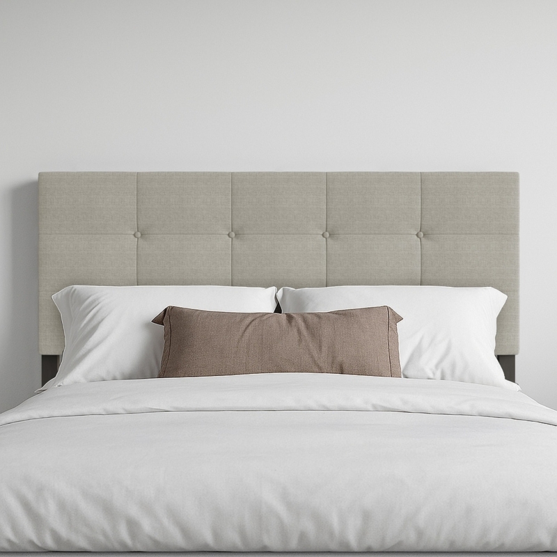 Upholstered Headboard Beige Button Tufted Grid Pattern Modern