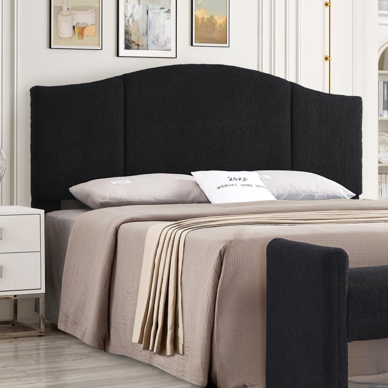 Upholstered Headboard Boucle Wave-Like Top Edge Modern