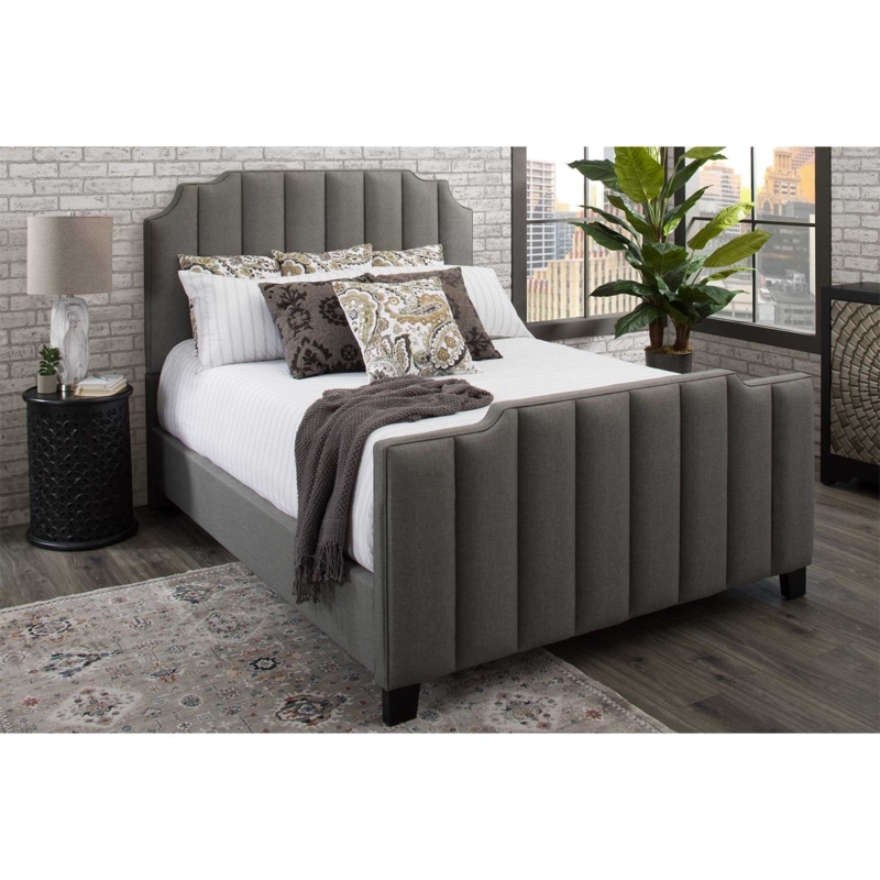 Upholstered King Bed Vertical Channel Tufting Curved Silhouette