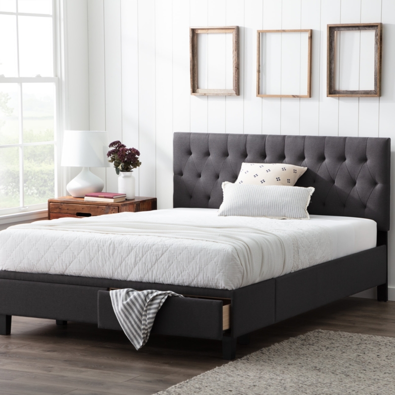 Upholstered Platform Bed Charcoal Storage Bed with Diamond Tufting