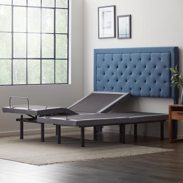 Upholstered Split King Adjustable Bed Base with Tufted Headboard