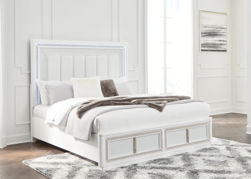Upholstered Storage Bed Glam King with Integrated LED Lighting