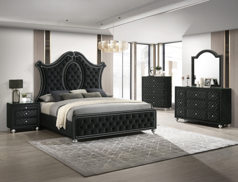 Upholstered Wingback Bed Diamond Tufting Quilted Drawer Fronts