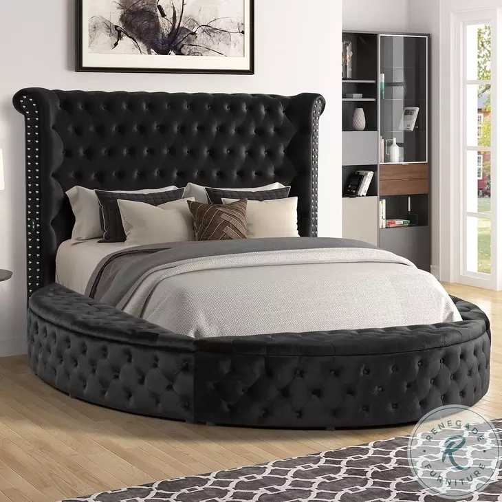 Upholstered Wingback Storage Bed with Nailhead Trim and Curved Base