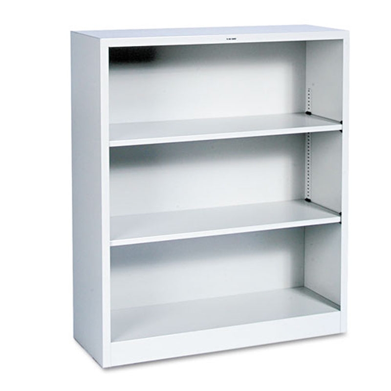 Utilitarian Metal Bookcase Neutral Gray Adjustable Shelves