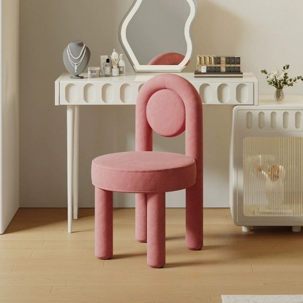 Vanity Chair Arched Back Cylindrical Legs Geometric Silhouette Pink