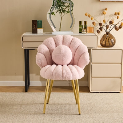 Vanity Chair Boucle Upholstery Round Lumbar Cushion Gold Tapered Legs