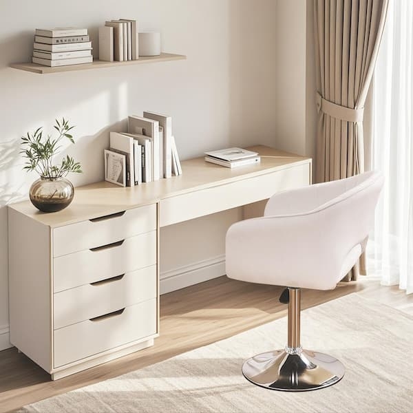 Vanity Chair Chrome Pedestal Base White Velvet Swivel Adjustable