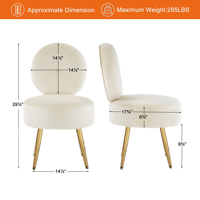 Vanity Chair Circular Backrest Splayed Legs Off-White Velvet Glam