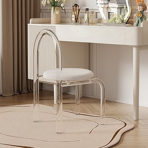 Vanity Chair Clear Acrylic Arched Back White Cushion Minimalist Design