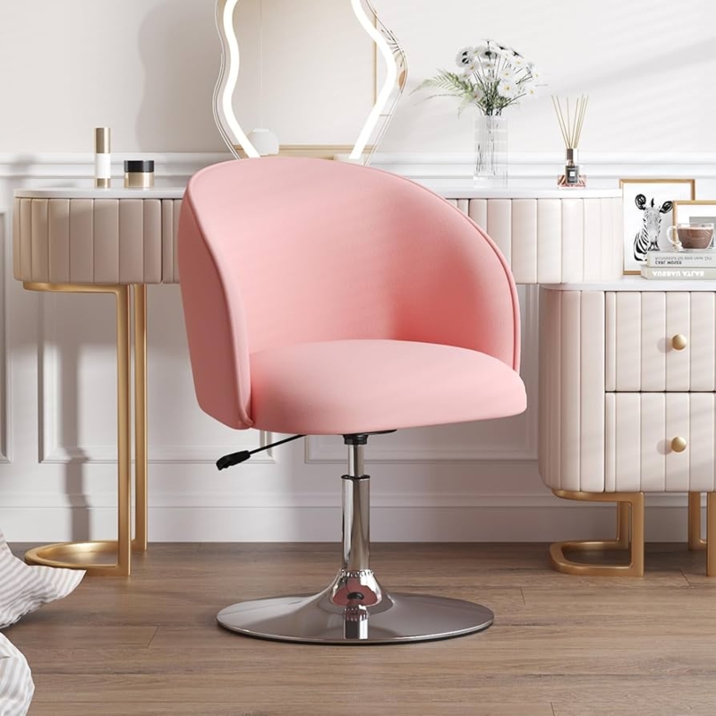 Vanity Chair Curved Bucket Silhouette Chrome Pedestal Swivel Adjustable