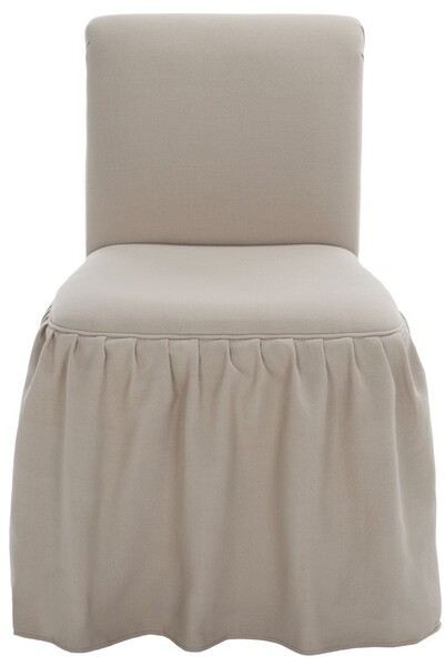 Vanity Chair Ivory Skirted Base Linen-Like Fabric Armless Design