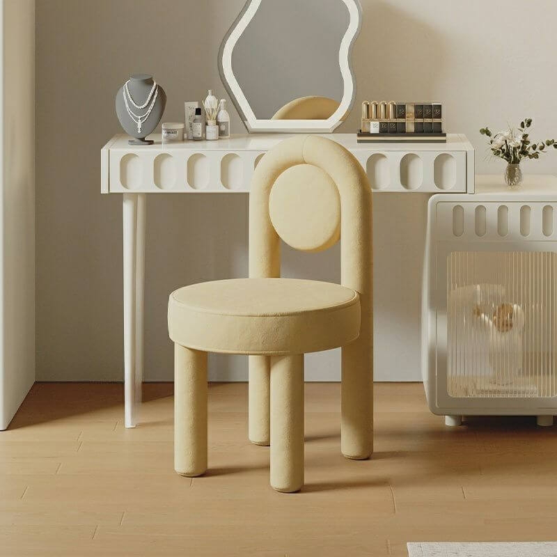 Vanity Chair Pale Yellow Circular Back Cylindrical Legs Sculptural