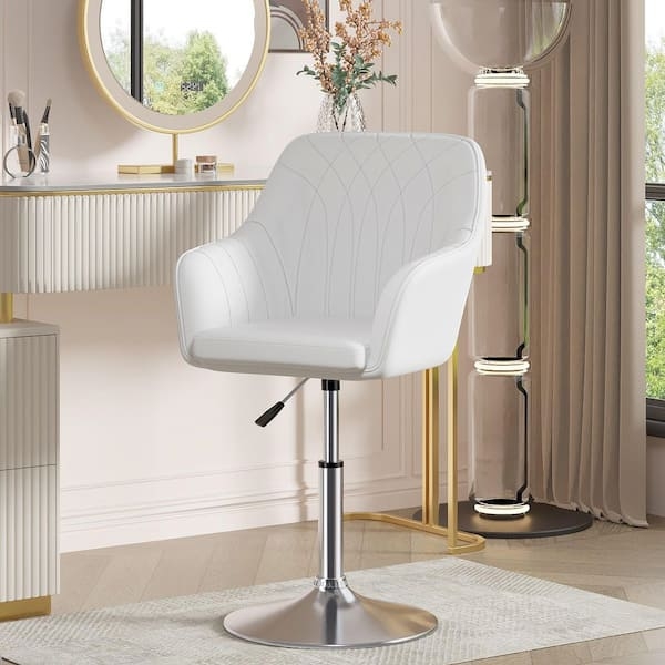 Vanity Chair Pedestal Base Swivel Stitched Detail Adjustable Chrome