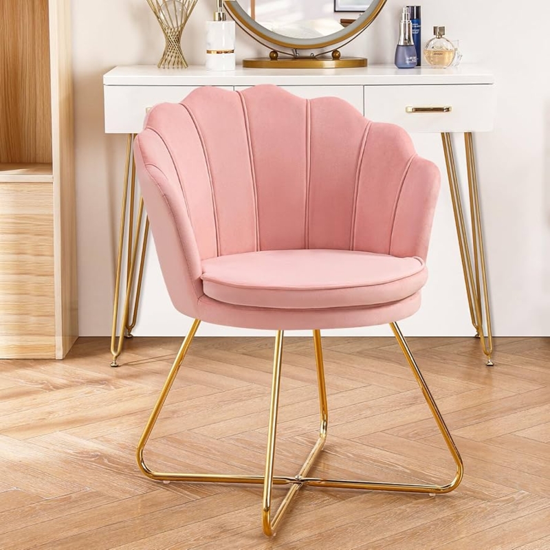 Vanity Chair Scalloped Back Channel Tufted Gold X Base