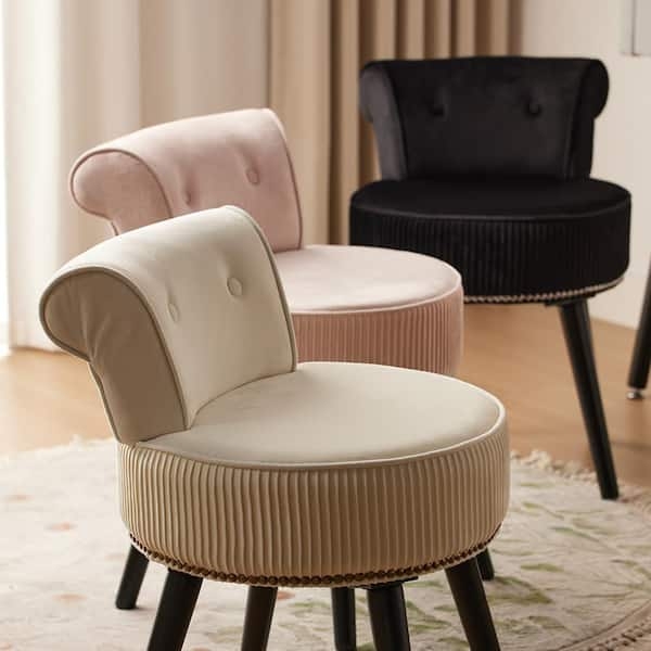 Vanity Chair Tufted Velvet Ribbed Drum Base Nailhead Trim Glam