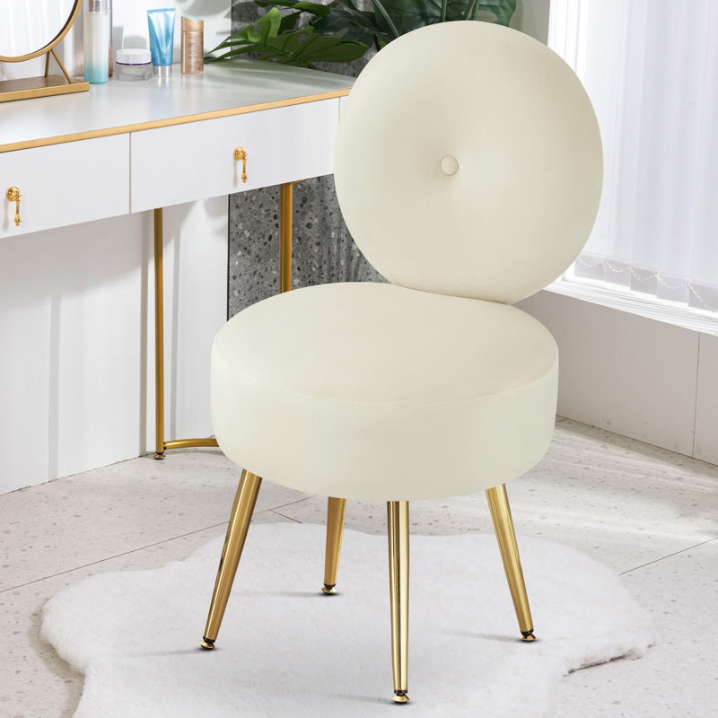 Vanity Chair Velvet Round Back Gold Tapered Legs Button Tufted
