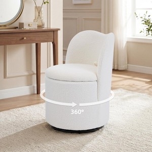 Vanity Chair White Boucle Texture Curved Backrest 360 Swivel Base