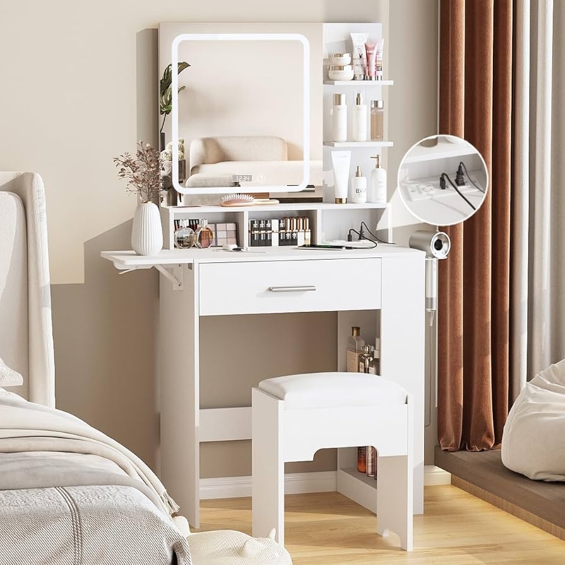 Vanity Set with Digital Clock Mirror & Charging Station
