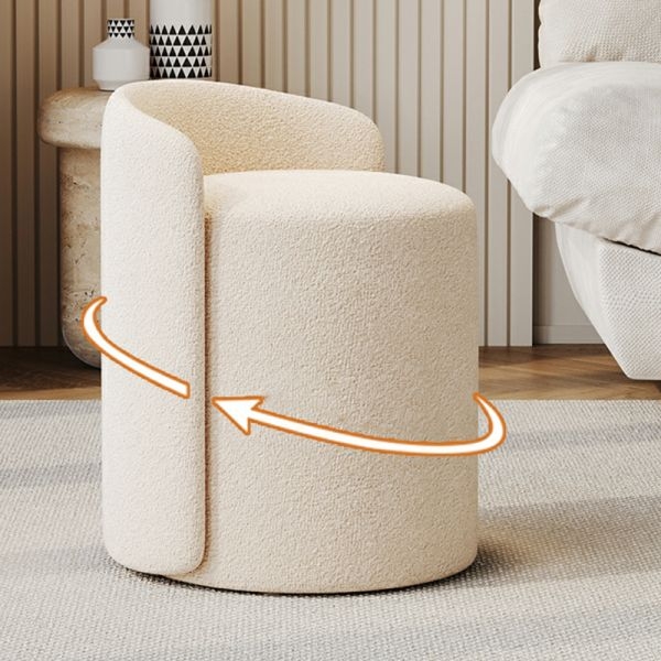 Vanity Stool Beige Boucle Drum Base Curved Back Swivel Accent Chair