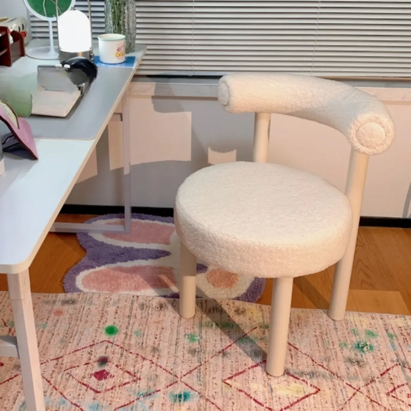 Vanity Stool Boucle Off White Wraparound Backrest Round Seat Modern