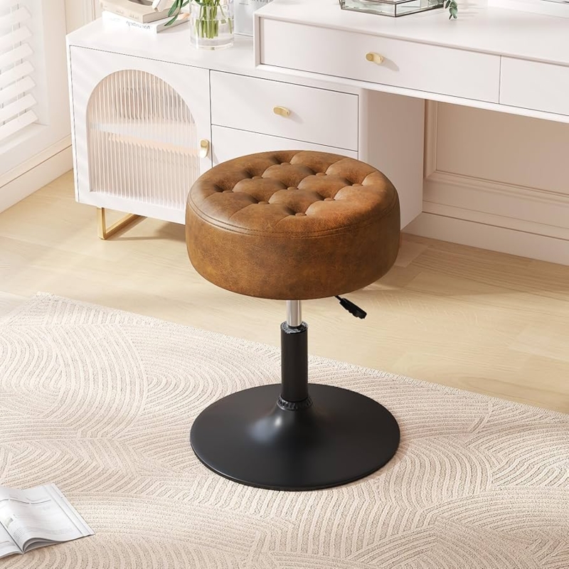 Vanity Stool Brown Faux Leather Adjustable Height Swivel Pedestal