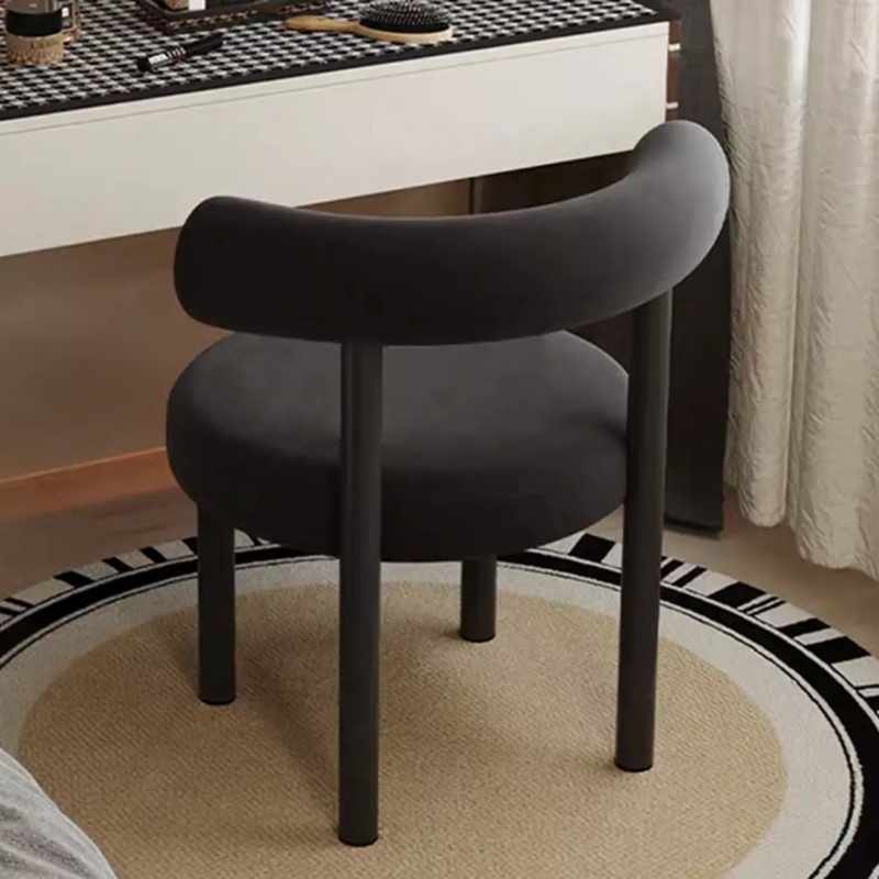 Vanity Stool, Charcoal Gray, Curved Bolster Backrest, Cylindrical Legs