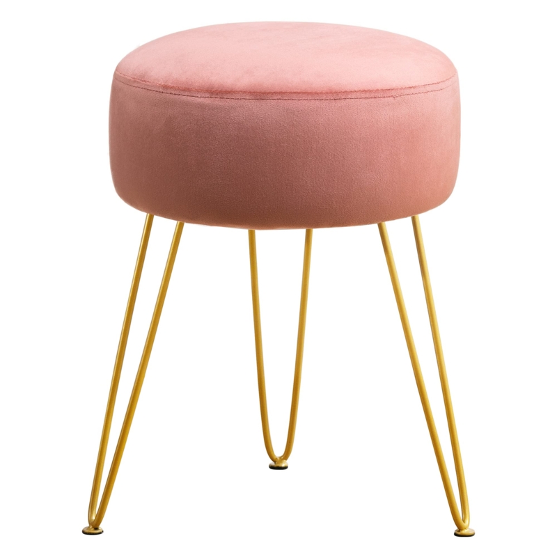 Vanity Stool Compact Round Velvet Gold Hairpin Legs