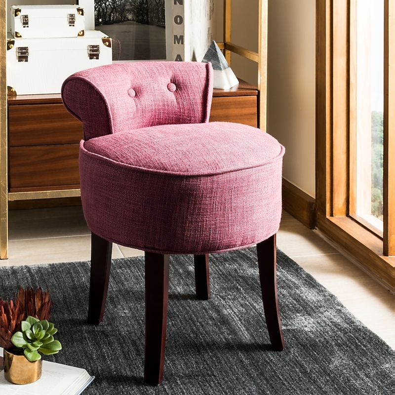 Vanity Stool Curved Tufted Back Round Seat Dark Wood Legs