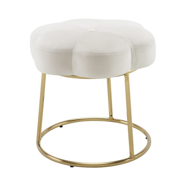 Vanity Stool Flower Petal Tufted Gold Circular Base Round Glam