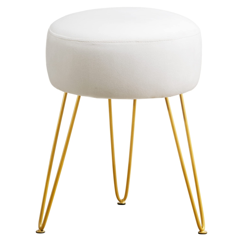 Vanity Stool Gold Hairpin Legs Round Velvet Ottoman Footrest