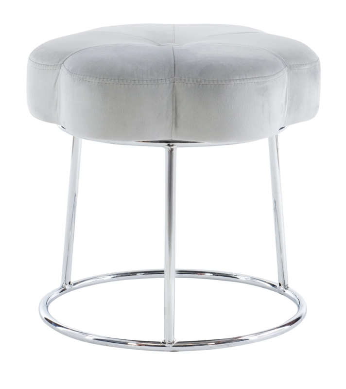 Vanity Stool Grey Velvet Flower Shaped Seat Polished Chrome Base