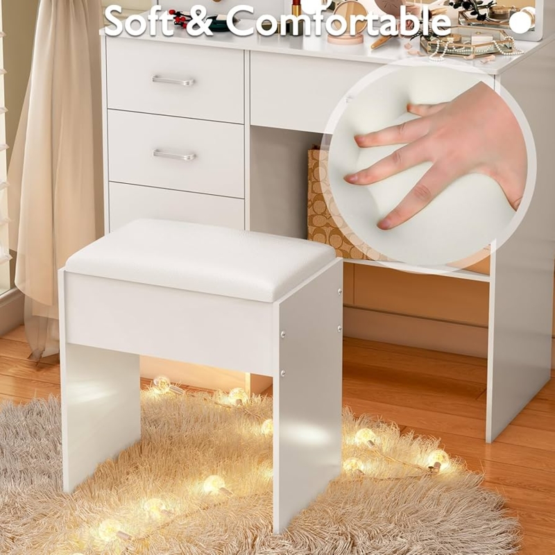 Vanity Stool Minimalist Design with Padded Seat and Unique Slab Legs