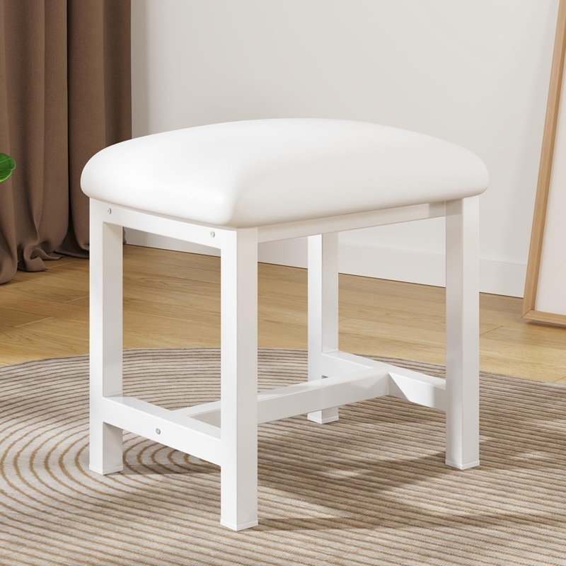 Vanity Stool Minimalist Leatherette Small Desk Seat H-Frame Base