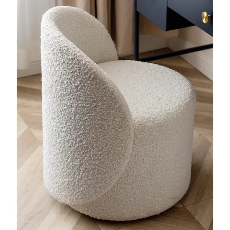 Vanity Stool Nordic Boucle Curved Back Cylindrical Base Cream