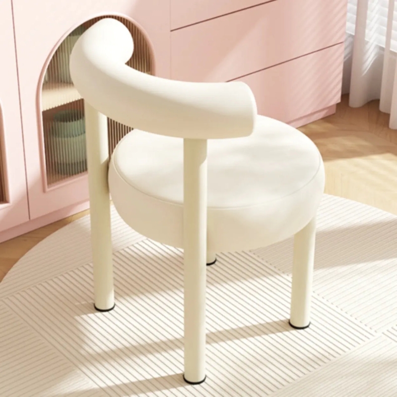 Vanity Stool, Off-White, Chunky Curved Back, Three-Legged Design