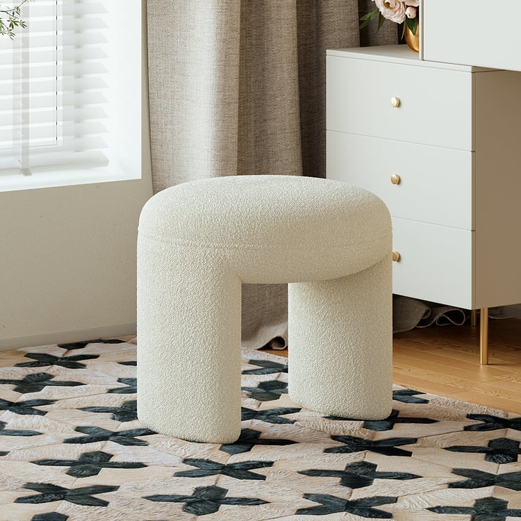 Vanity Stool Open U-Shaped Base Boucle Minimalist Seat Textured