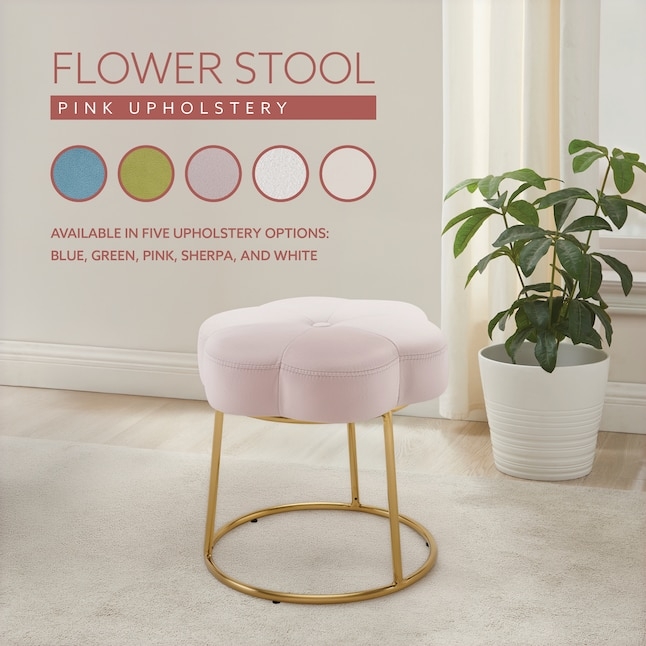 Vanity Stool Petal Shaped Tufted Gold Circular Base Pink