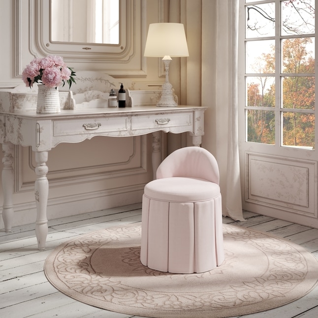 Vanity Stool Ribbed Base Curved Back Upholstered Seat