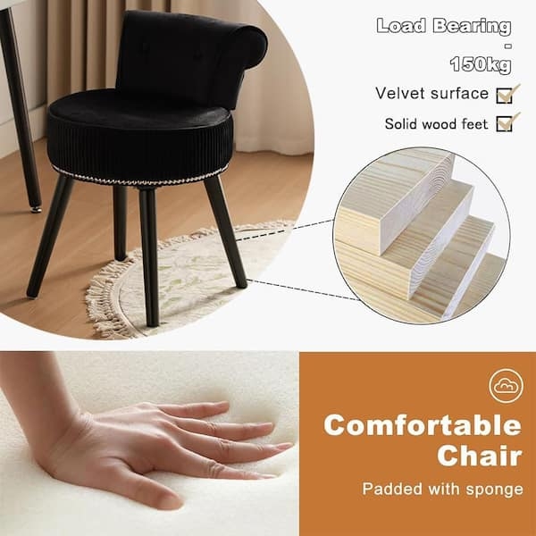 Vanity Stool Ribbed Velvet Studded Trim Glam Vanity Seating